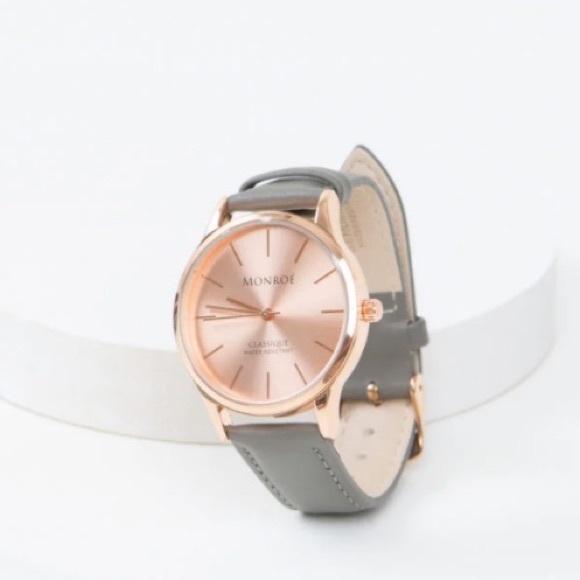 ✨HOST PICK!!!✨🌸 MONROÉ- SOLÉROSE - CHARCOAL LEATHER WATCH 🌸 - Picture 4 of 4